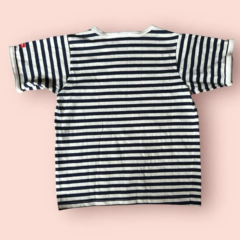 VTG OshKosh B'gosh Blue White Ringer T-Shirt Sz 6x USA New Striped Embroidered